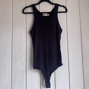 AMO Black Ribbed Sleeveless Bodysuit